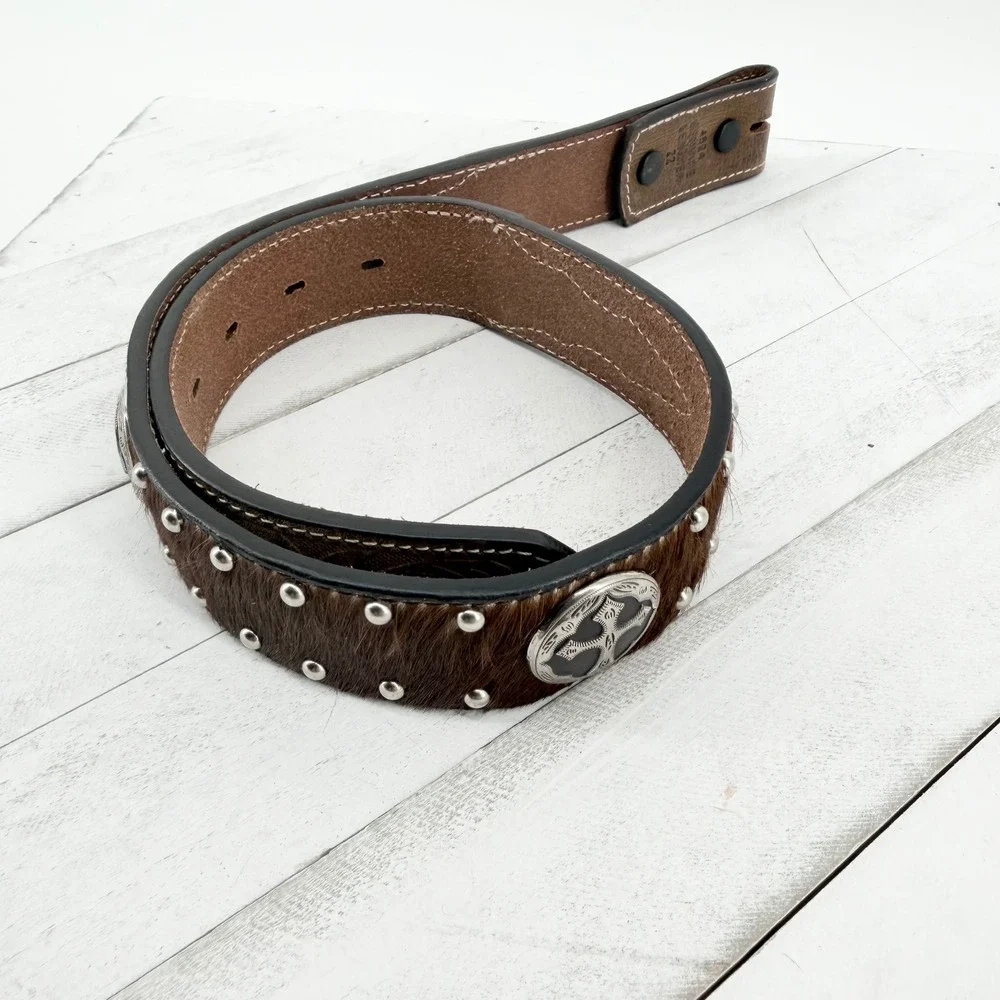 3D Belt Company Kids Size 22 Western Leather Belt Brown Cross Conchos Studs